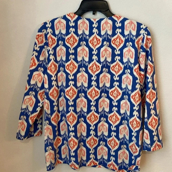 J Mclauglin Geometric Blue and Orange Blouse - Picture 2 of 4